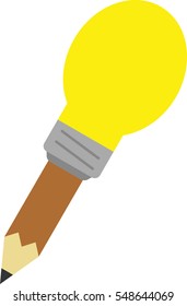 Vector brown pencil with yellow light bulb tip.