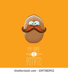 vector brown potato cartoon character isolated on orange background. My name is potato vector concept illustration. funky summer vegetable food character