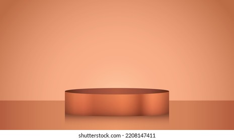 Vector brown product podium. Realistic round pastel pedestal. 3D shape circle glossy stage. Gradient minimal style chocolate step. Copy space cosmetology banner. Makeup presentation template