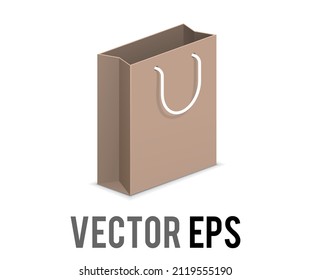 The vector brown recycled paper retail product string shopping gift bag icon with handle