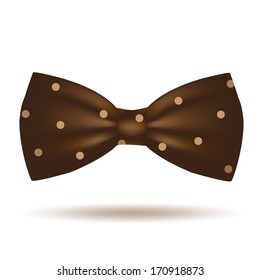 Vector brown retro bow tie icon in polka dot isolated on white background. Hipster style