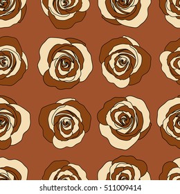 Vector brown rose flowers seamless pattern.