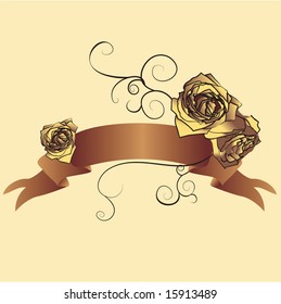vector brown roses with ribbon