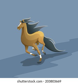 Vector brown running horse with simple background.