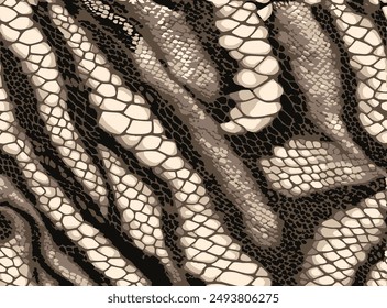 Vector brown seamless all over print pattern, color, endless, ornamental, decor, clothes, grey, snake leather, cobra, reptile, decoration, natural, old, snakeskin