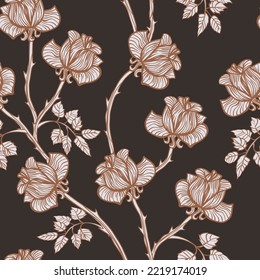 Vector brown seamless texture with roses