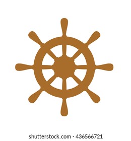 Vector brown ship wheel icon on white background.