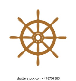 Vector brown ship wheel icon on white background.
