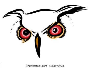 Vector brown silhouette of an owl on a white background.
