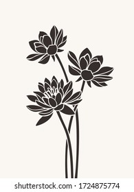 Vector brown silhouettes of lotus flowers.