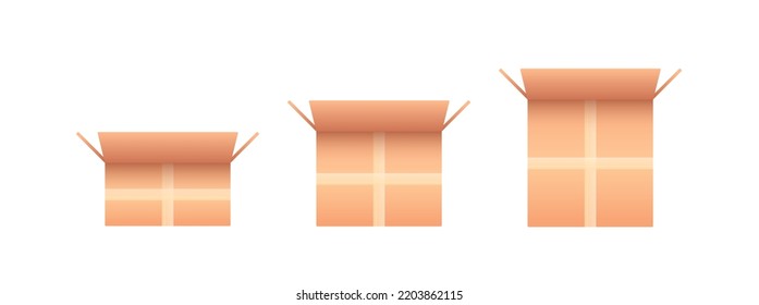 Vector Brown Square Carton Box For Moving. Cardboard Boxes Illustration Set. Paper Storage Template. Open Empty Parcel Post Container. Delivery Mail Shape. Industrial Cube Blank. Shipping Cargo Mockup