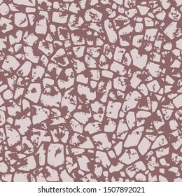 Vector brown stone wall seamless pattern. Terrazzo pavement in brown color. Textured cobblestone floor.