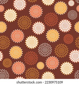 Vector brown sunflowers textured repeat pattern background design