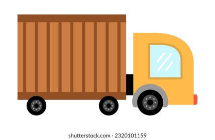 Camión de camión marrón vector. Autobús divertido para los niños. Imagen de clip de vehículo corto. Icono de transporte de camión retro aislado en fondo blanco

