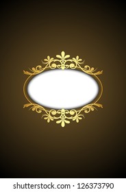 Vector brown vintage frame with gold ornament