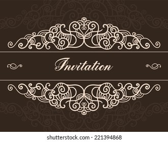 vector brown vintage hand drawn ornated invitation, cover