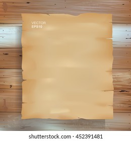 Vector brown vintage paper on wood texture background.