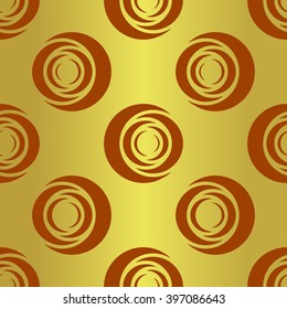 Vector brown vintage style seamless pattern on golden isolated background. Premium luxury background. Royal gold background with geometric abstract half circle shapes. Modern graphic decoration design