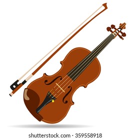 vector brown violin and bow with shadow