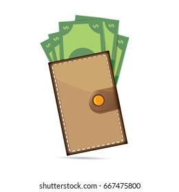 vector brown wallet with paper money icon isolated on white background. finance mobile app icon design template
