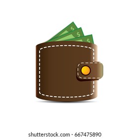 vector brown wallet with paper money icon isolated on white background. finance mobile app icon design template