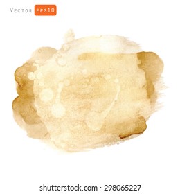 Vector brown watercolor texture, coffee color, hand painted, isolated on white background. 