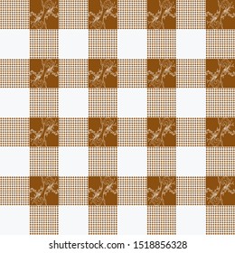 Vector brown and white Gingham Check Seamless Pattern illustration for printing on paper, wallpaper, covers, textiles, fabrics, for decoration, decoupage, and other.