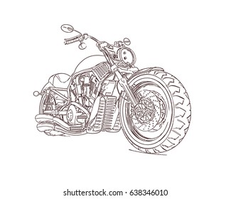 Vector brown white illustration black isolated classic motorcycle.
