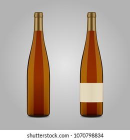 vector brown wine bottle on background white.