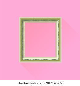 Vector Brown Wooden Frame on Pink Background. Long Shadow.
