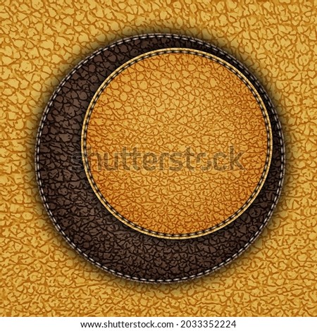 Vector brown and yellow leather design with two asymmetric circles with stitchers.