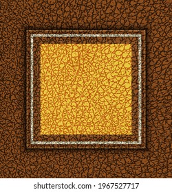 Vector brown and yellow leather square poster with silver glittering frame.