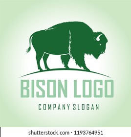 vector brown zubr buffalo bison  logo label