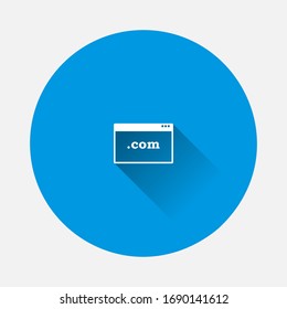 Vector browser window icon on blue background. Flat image with long shadow.