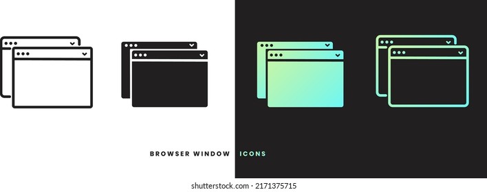 Vector browser window in solid gradient line style. Isolated on white and black background