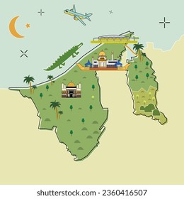 Ein Vektor brunei darussalam flach isolierte Reise-Karte Design ein schönes Königreich in Südostasien mit reichlich Ölvorkommen.