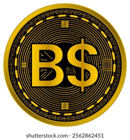 Vector of Brunei dollar Digital Currency in gold and black colors on a white background.