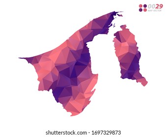 Vector del mapa de Brunei colorido polígono triángulo rojo mosaico con fondo blanco. degradado de estilo.
