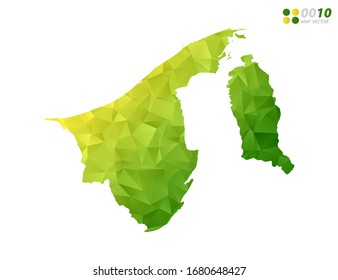 Vector Brunei map green and yellow polygon triangle mosaic with white background. style gradient.