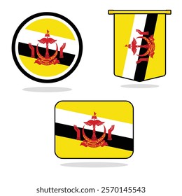 Vector Brunei set of flag banner Brunei flag with white background Vector illustration design Brunei independence day banner design