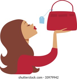 Vector brunette buying an expensive handbag