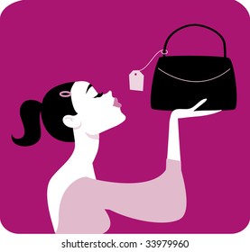 Vector brunette looking at expensive tag
