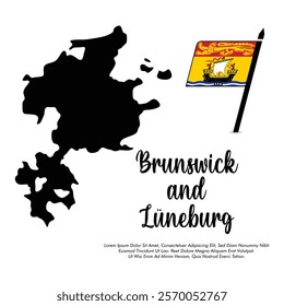 Vector Brunswick and Luneburg flag with map banner Brunswick and Luneburg flag Vector illustration design or Brunswick and Luneburg independence day banner design