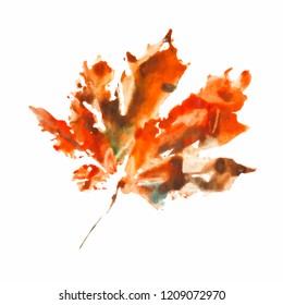 Vector brush autumn leaves on white background. Scratched texture