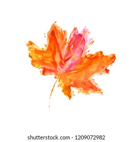 Vector brush autumn leaves on white background. Scratched texture