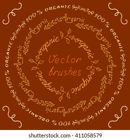 Vector brush - Bio, Organic, Natural. Hand lettering. For vegetarian food and raw food diets. Eco friendly concept for stickers, banners, cards, advertisement. Vector ecology nature design.