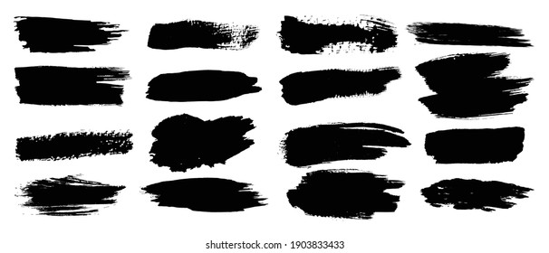 Vector brush, Black ink brush, Grunge stroke, lines, watercolor brush. Dirty artistic design elements  Isolated on white background. Vector illustration.