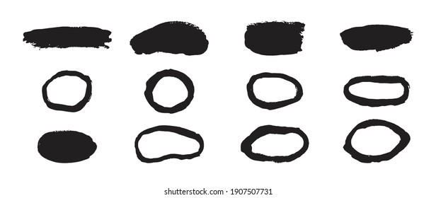 Vector brush, Black ink brush, Grunge stroke, lines, watercolor brush. Dirty artistic design elements  Isolated on white background. Vector illustration.