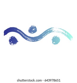 Vector brush, blue waves with dots strokes. Vector illustration. Grunge hand drawn watercolor texture. Space for text. Textile, blog decoration, banner, poster, wrapping paper.