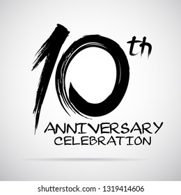 Vector Brush Calligraphy 10 years anniversary Sign Isolated on Grey Background